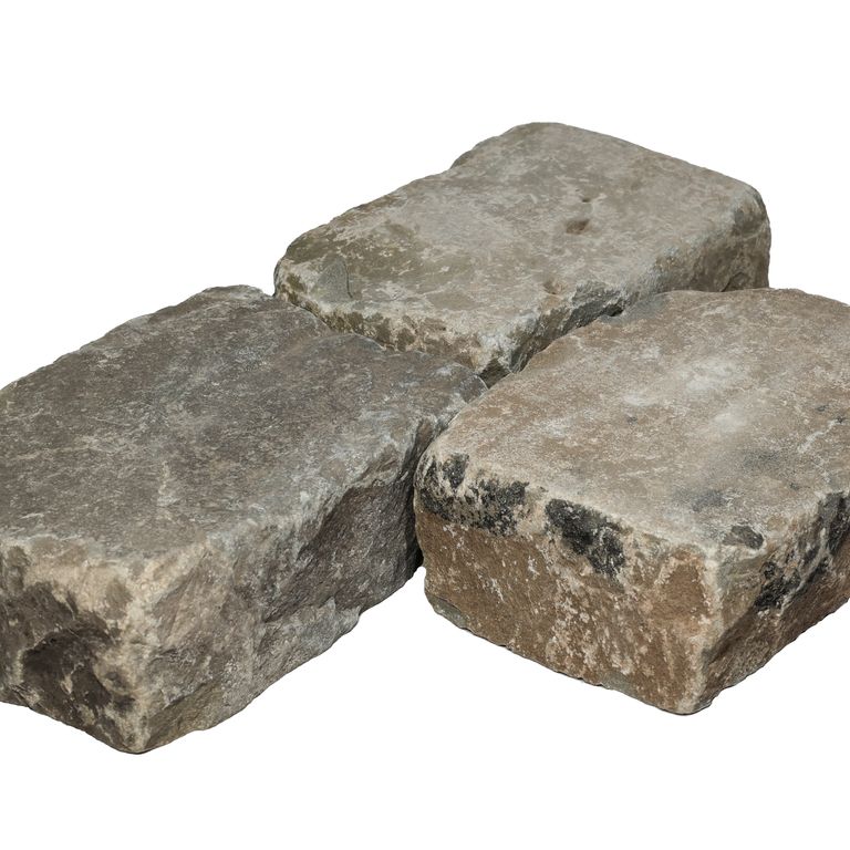 Application image for Reclaimed European Sandstone Cobblestones - Rectangle - Worn Surface. The surface finish shown is . Dominant colors shown are gray and tan. The color mix creates a warm feeling.