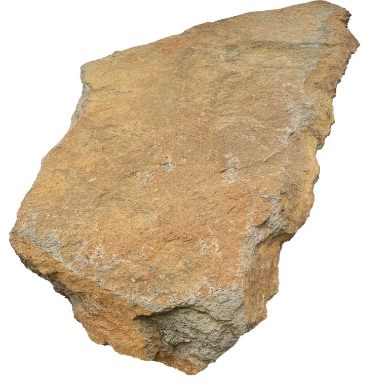 Oblique image for Goshen Stone - Irregular Flagstone. The surface finish shown is natural cleft. Dominant colors shown are brown, orange/rust and tan. The color mix creates a warm feeling.