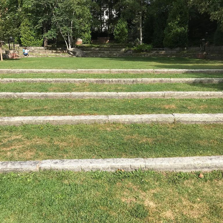 Application image for Reclaimed First Generation Granite Curbstone - Lawn Steps. The image shows this product being used in a monolithic steps application. This is a building and landscape stone for outdoor commercial and residential applications. Suitable for general use, freeze-thaw conditions, low heat absorption surfaces, high traffic areas and low slipperiness surfaces situations. Moderate to higher on the price spectrum.