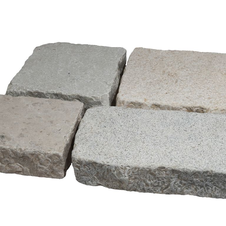 Oblique image for Mountain Hard Limestone - Cobblestone Mix. Dominant colors shown are gray and tan. The color mix creates a warm feeling.
