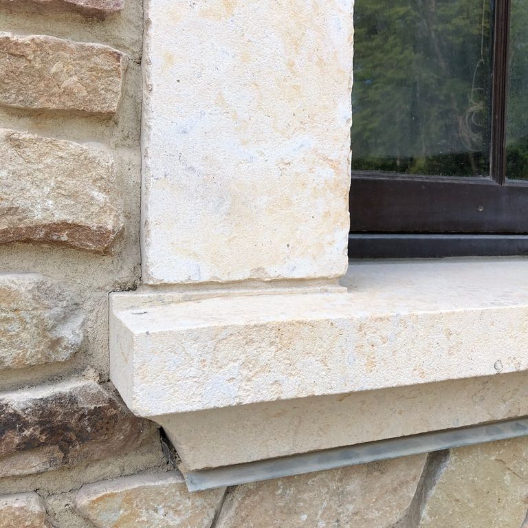Application image for Mountain Hard Limestone Beige - Architectural Elements. The image shows this product being used in an architectural elements application. This is a building stone for indoor and outdoor commercial and residential applications. Suitable for general use, freeze-thaw conditions and low heat absorption surfaces situations. Moderate to higher on the price spectrum.