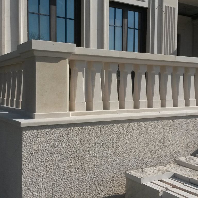 Application image for Mountain Hard Limestone Beige - Architectural Elements. The image shows this product being used in an architectural elements application. This is a building stone for indoor and outdoor commercial and residential applications. Suitable for general use, freeze-thaw conditions and low heat absorption surfaces situations. Moderate to higher on the price spectrum.