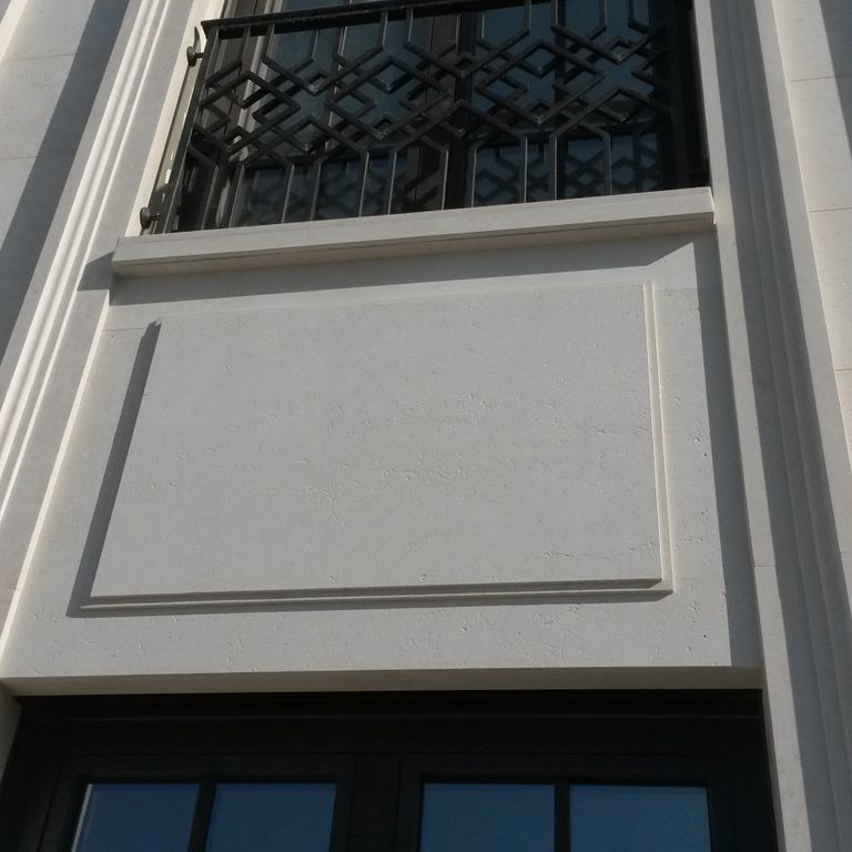Application image for Mountain Hard Limestone Beige - Architectural Elements. The image shows this product being used in an architectural elements application. This is a building stone for indoor and outdoor commercial and residential applications. Suitable for general use, freeze-thaw conditions and low heat absorption surfaces situations. Moderate to higher on the price spectrum.