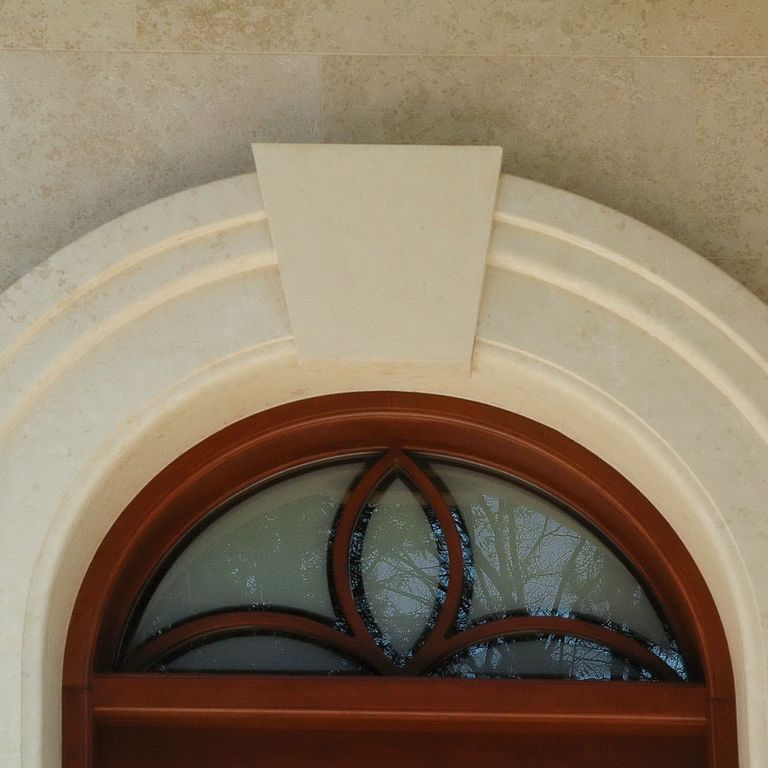 Application image for Mountain Hard Limestone Beige - Architectural Elements. The image shows this product being used in an architectural elements application. This is a building stone for indoor and outdoor commercial and residential applications. Suitable for general use, freeze-thaw conditions and low heat absorption surfaces situations. Moderate to higher on the price spectrum.