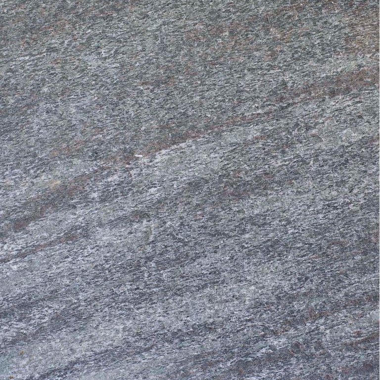 Swatch image cropped for Mystic Mountain Countertops. The surface finish shown is flamed. Dominant colors shown are blue and gray; with brown, green, purple and white secondaries. Exhibits 