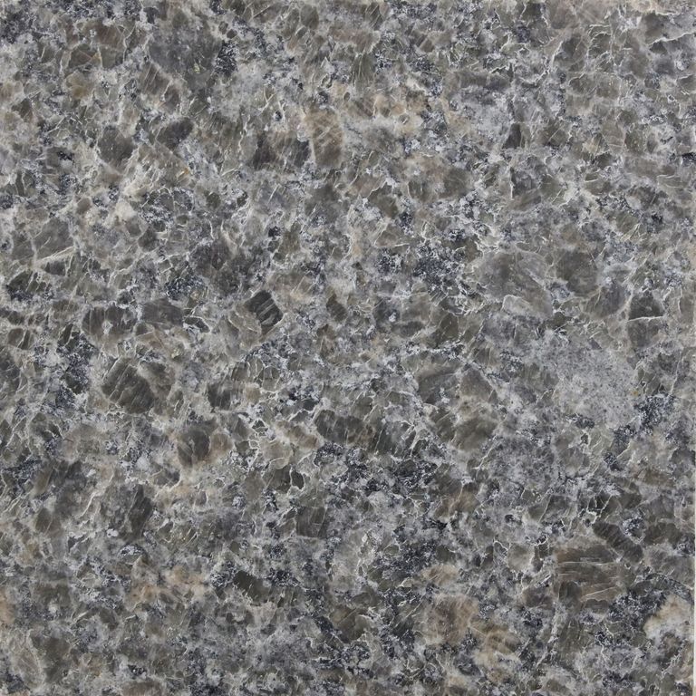 Color/Finish variation image for Caledonia Granite - Monolithic Steps. The surface finish shown is antiqued. The dominant color shown is gray; with brown, green and purple secondaries. The color mix creates a cool feeling. Coarse speckled and blotched color patterns.