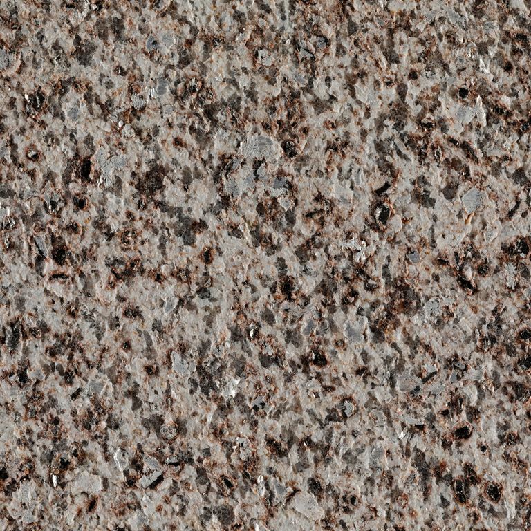 Color/Finish variation image for Masterpiece Yellow Granite - Full Bed Veneer. The surface finish shown is flamed. Dominant colors shown are brown and gray; with beige, black, green, orange/rust, purple and tan secondaries. The color mix creates a warm feeling. Coarse speckled color pattern.