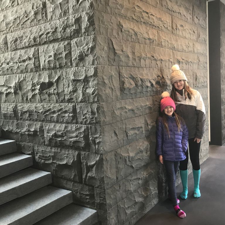 Application image for Basalt - Ankar Gray - Split Veneer. The image shows this product being used in a full bed veneer application. The surface finish shown is split-face. Dominant colors shown are black and gray.