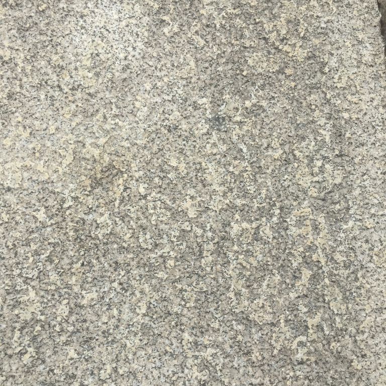 Color/Finish variation image for Granite Plank Pavers - Antiqued Surface. Dominant colors shown are beige and gray; with green, white, tan and cream secondaries. The color mix creates a warm feeling. Blotched, swirled and cloudy color patterns.