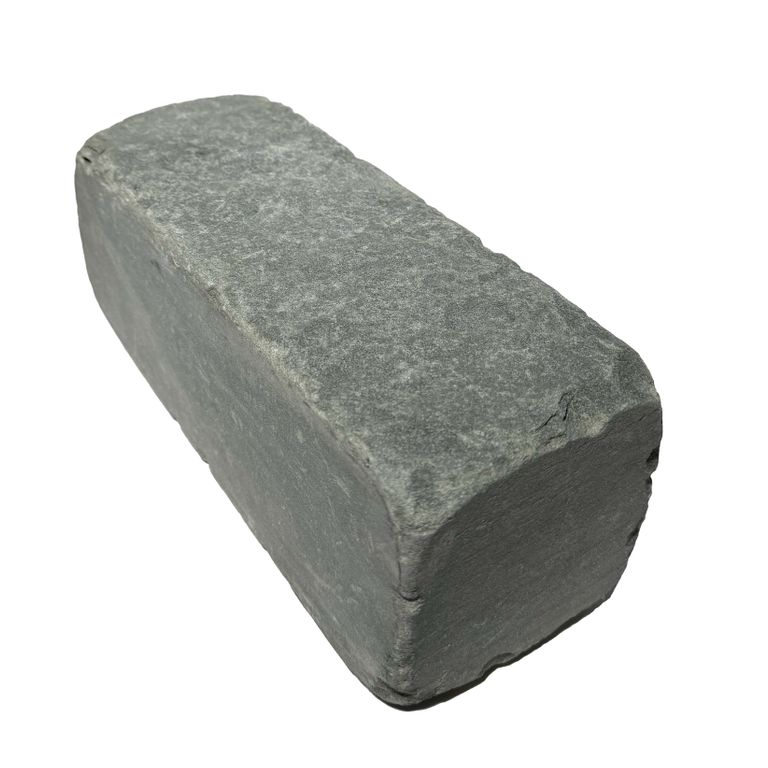 Oblique image for Blue/Gray Bluestone - Cobblestone Pavers. The surface finish shown is tumbled. The dominant color shown is gray. The color mix creates a cool feeling.