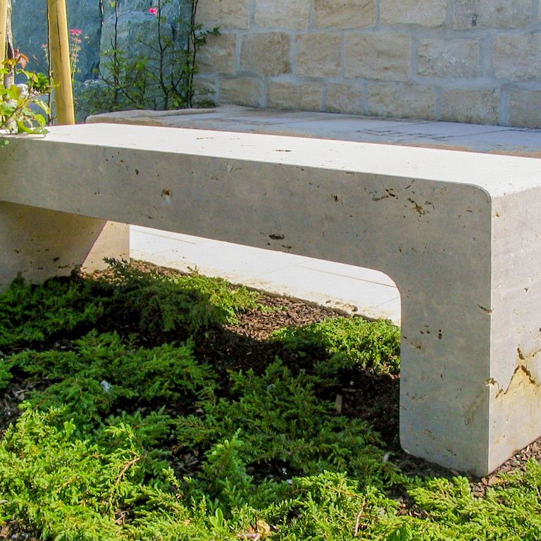 Application image for Bavarian Dolomite - Gray - Benches & Seating. The image shows this product being used in a seating & benches application. This is a building and landscape stone for indoor and outdoor commercial and residential applications. Suitable for general use, freeze-thaw conditions and low heat absorption surfaces situations. Moderate to higher on the price spectrum.