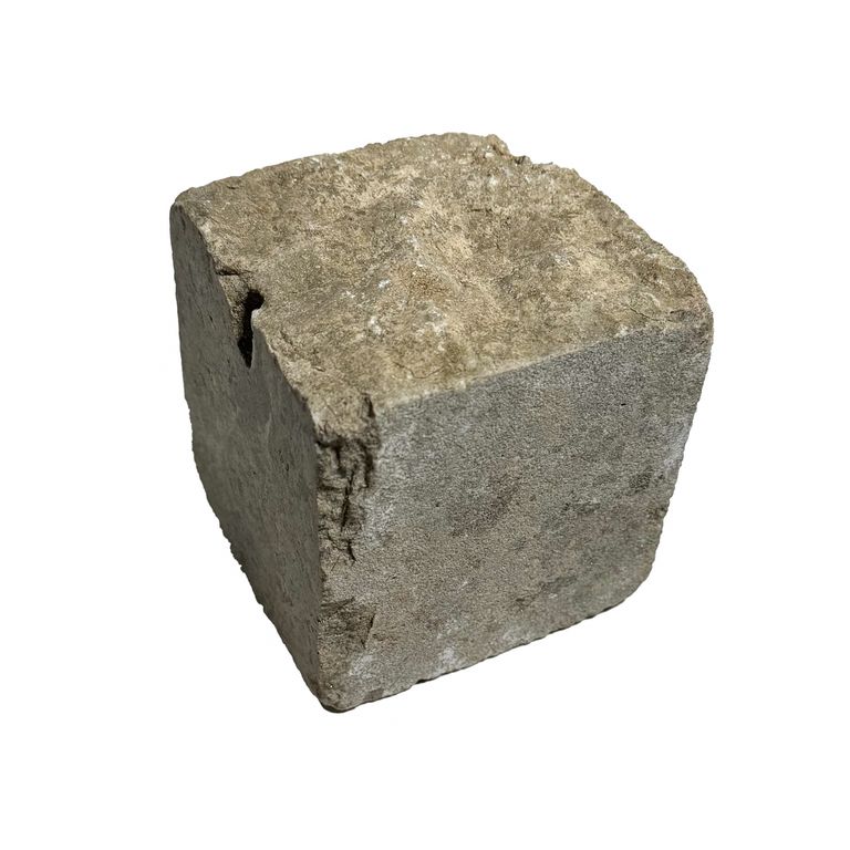 Oblique image for Bavarian Dolomite Gray Limestone - Cobblestones. The surface finish shown is split-face. Dominant colors shown are brown and gray. The color mix creates a warm feeling.