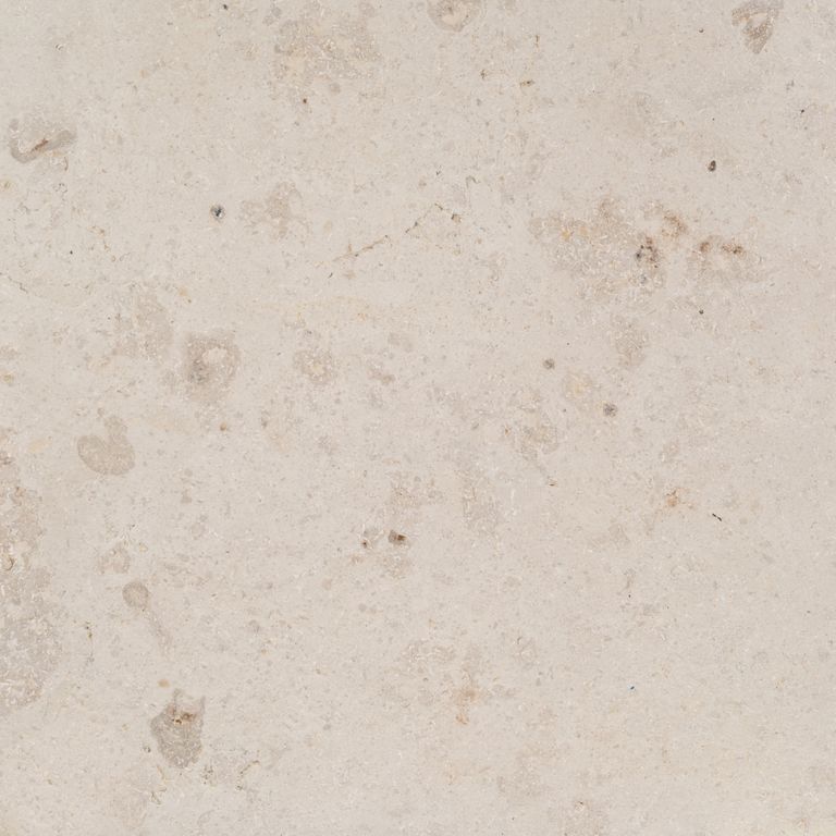 Color/Finish variation image for Bavarian Travertine - Beige - Wall Veneer. The surface finishes shown are honed and tumbled. Dominant colors shown are beige and cream; with gray, white and tan secondaries. The color mix creates a warm feeling. Blotched and cloudy color patterns.
