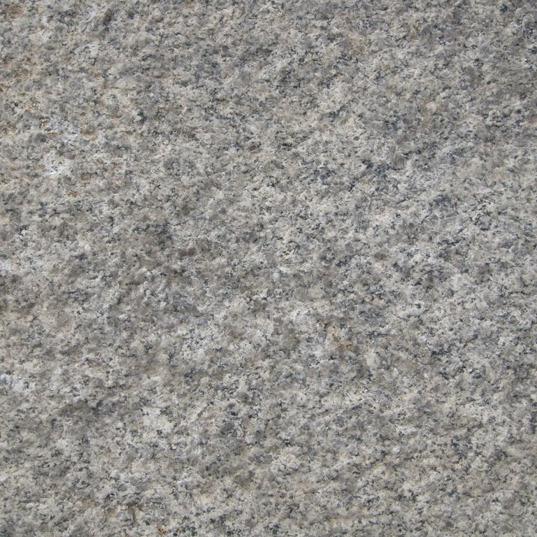 Color/Finish variation image for Reclaimed Footworn Granite Plank Pavers - Gauged. The surface finishes shown are coarse free form bush hammered, weathered and worn. The dominant color shown is gray; with beige, green, purple and white secondaries. The color mix creates a cool feeling. Speckled and cloudy color patterns.