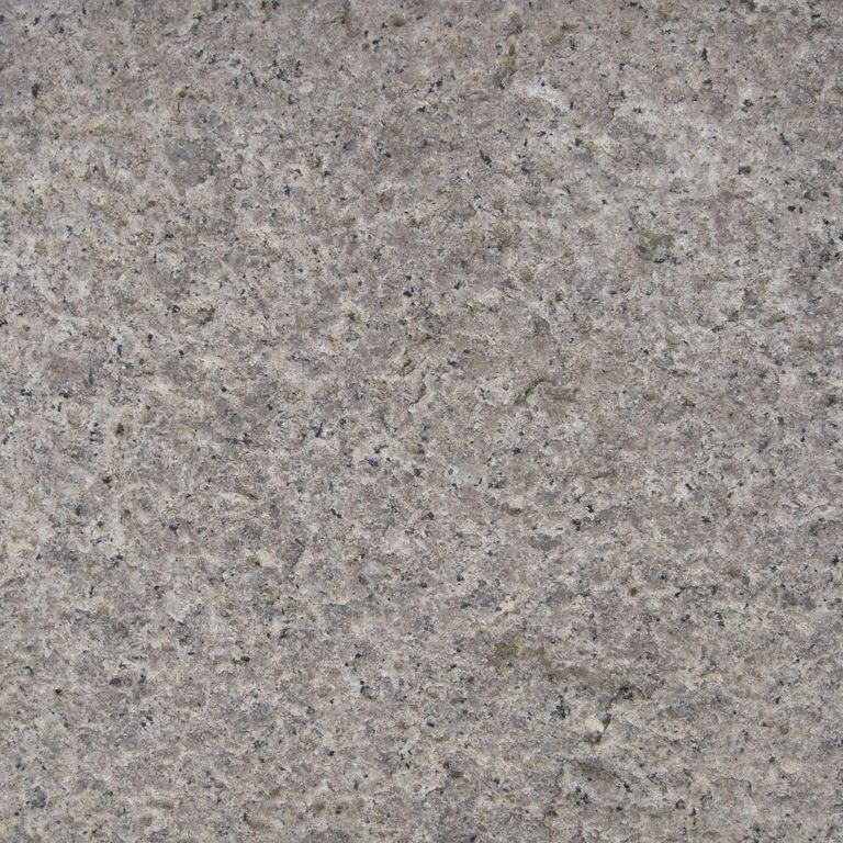 Color/Finish variation image for Reclaimed Footworn Granite Plank Pavers - Gauged. The surface finishes shown are coarse free form bush hammered, weathered and worn. The dominant color shown is gray; with beige and purple secondaries. The color mix creates a cool feeling. Speckled and cloudy color patterns.