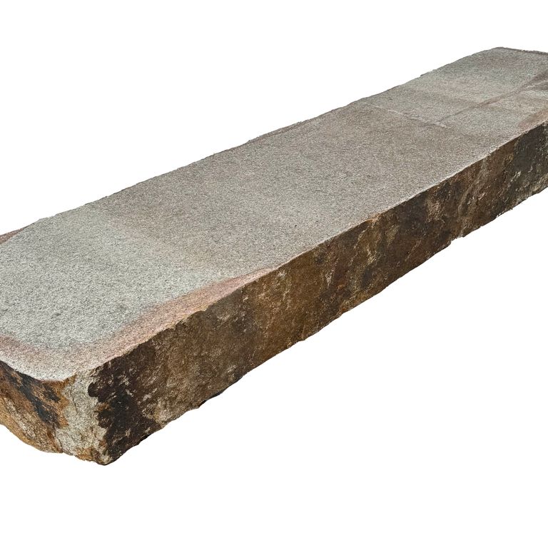 Oblique image for Granite - Cape Neddick Full Color - Live Edge Steps - Flamed Tops. The surface finish shown is flamed. Dominant colors shown are brown, gray and orange/rust. The color mix creates a warm feeling.