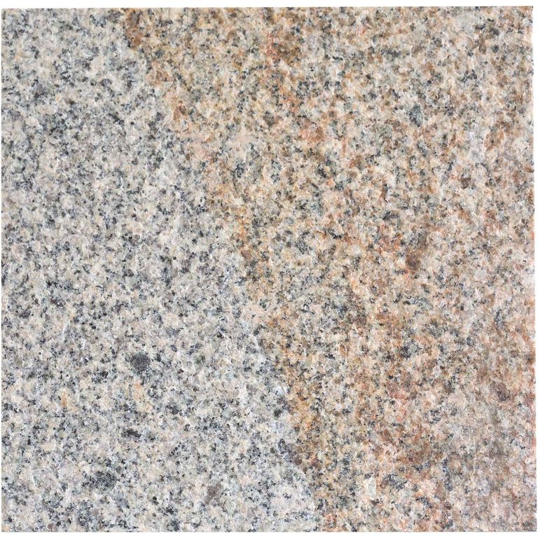 Color/Finish variation image for Cape Neddick Granite Full Color - Live Edge Steps. Dominant colors shown are beige and gray; with orange/rust, pink, white, tan and cream secondaries. Exhibits 