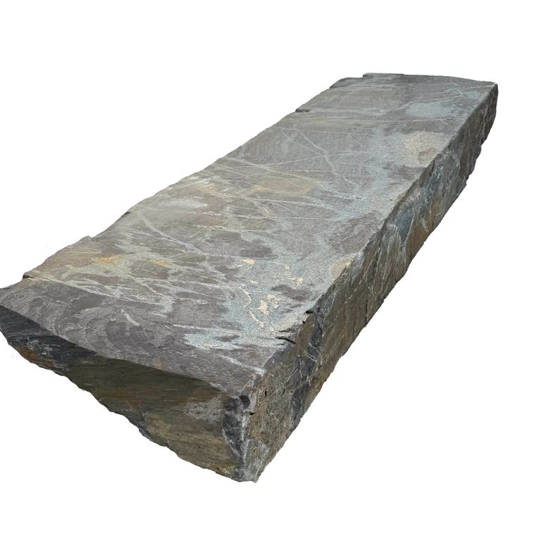 Oblique image for Granite - Mystic Mountain - Live Edge Steps - Flamed Tops. The surface finish shown is flamed. The dominant color shown is gray. The color mix creates a warm feeling.