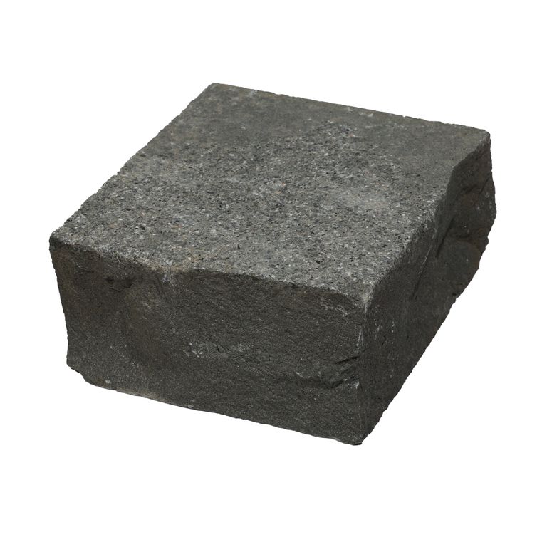 Oblique image for Limestone - Polar Gray - Cobblestones. The surface finish shown is flamed. The dominant color shown is gray. The color mix creates a cool feeling.