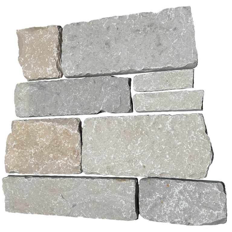 Lannon Gray Limestone Veneer - Tumbled + Sawn