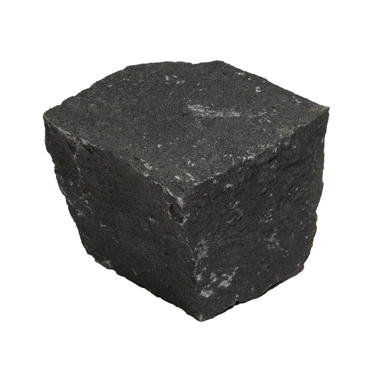 Oblique image for Black Moon Basalt - Cobblestones. The surface finish shown is split-face. The dominant color shown is black. The color mix creates a cool feeling.