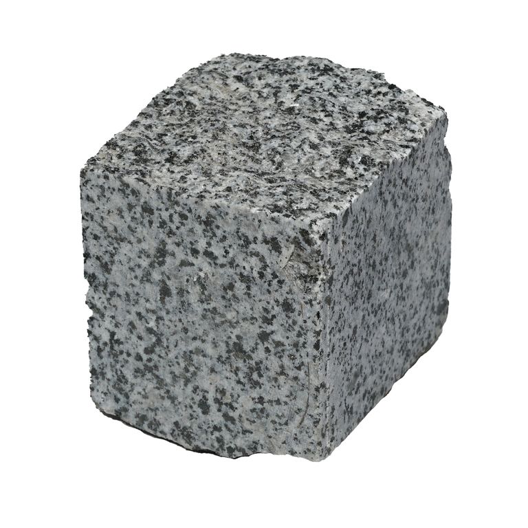 Oblique image for White House Granite - Cobblestones. The surface finish shown is split-face. Dominant colors shown are gray and white. The color mix creates a cool feeling.