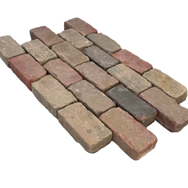 Feature image for Reclaimed Copley Brick Pavers. The image shows this product being used in a patio pavers application. The surface finish shown is worn. Dominant colors shown are brown and tan. The color mix creates a warm feeling.