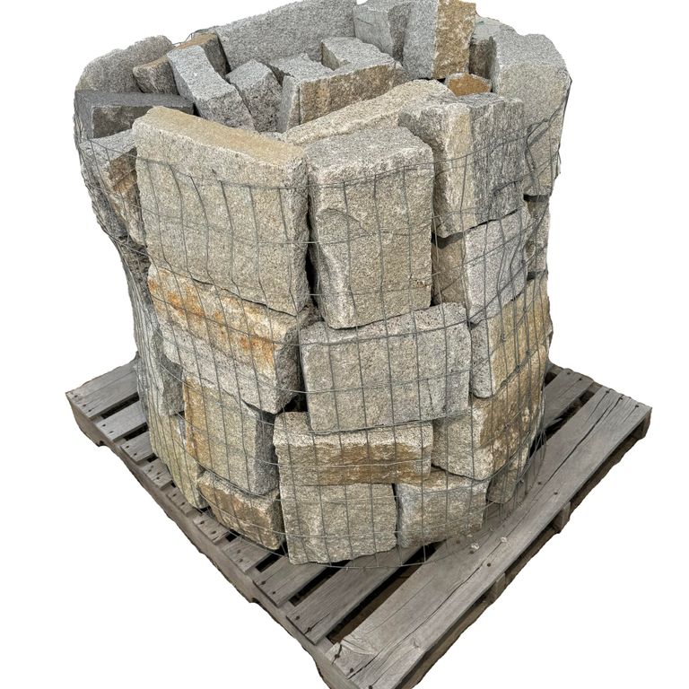 Oblique image for Granite - Reclaimed Full Bed Veneer - Squares and Rectangles. The surface finish shown is natural. The dominant color shown is gray. The color mix creates a warm feeling.