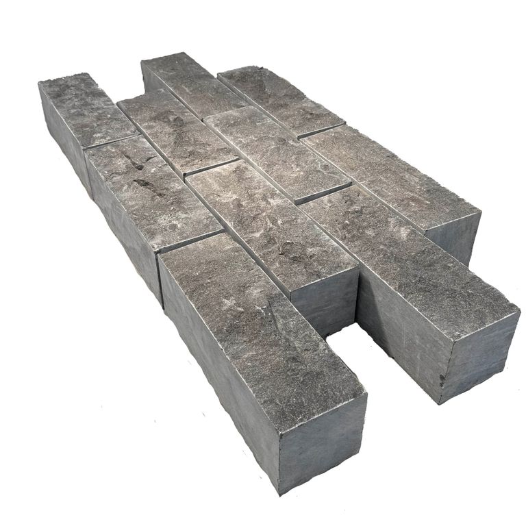 Application image for Highland Limestone Cobblestones - Rectangle - Split Top, Sawn Sides. The surface finish shown is split-face. The dominant color shown is black. The color mix creates a cool feeling.