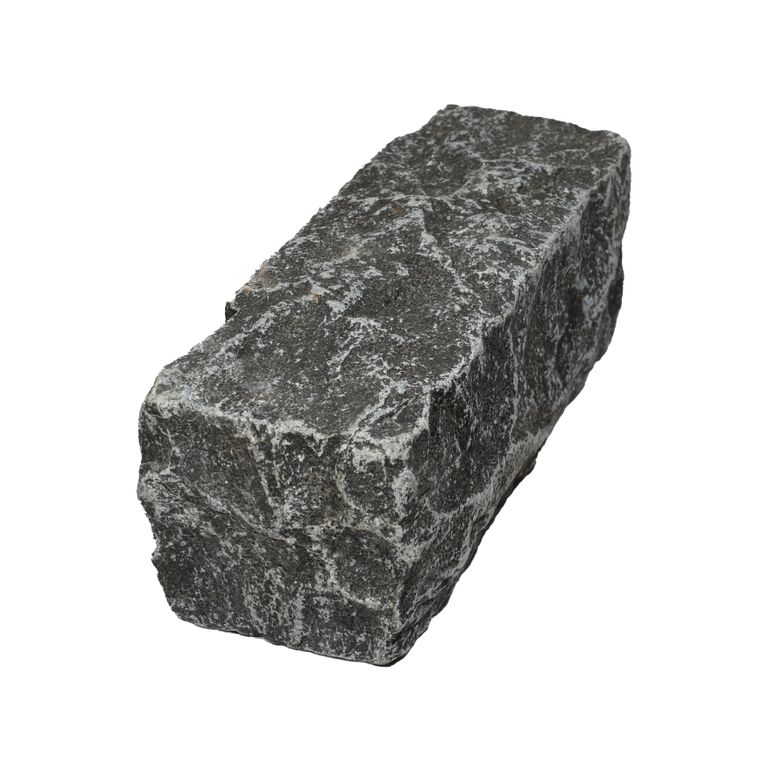 Oblique image for Limestone - Highland Cobblestones - Rectangle - Split +Tumbled Top, Split +Tumbled Sides. The surface finish shown is . The dominant color shown is gray. The color mix creates a cool feeling.