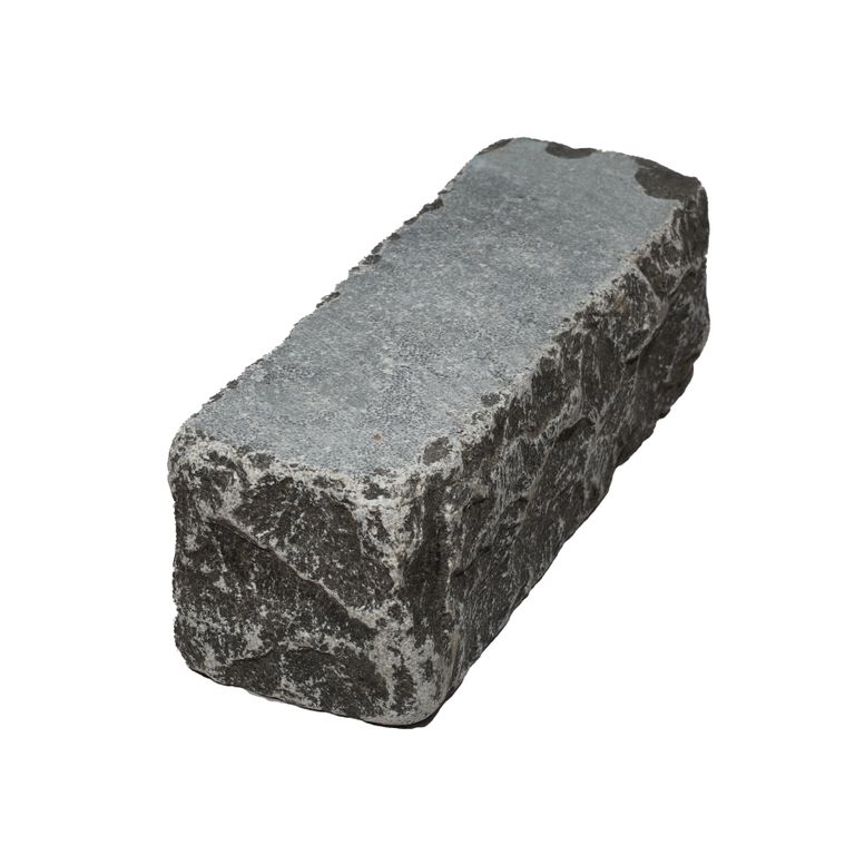Oblique image for Limestone - Highland Cobblestones - Rectangle - Sawn + Tumbled Top, Split + Tumbled Sides. The surface finish shown is . The dominant color shown is gray. The color mix creates a cool feeling.