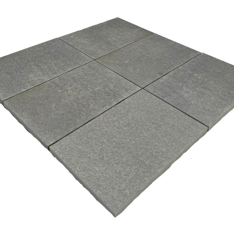 Oblique image for Limestone - Polar Gray - Dimensional Cut Pavers. The surface finish shown is flamed. The dominant color shown is gray.