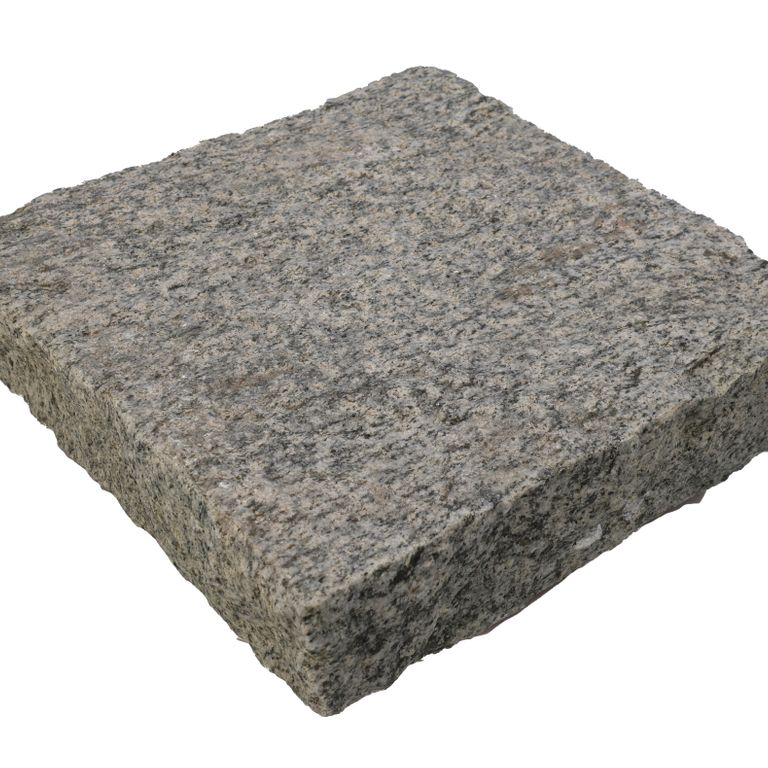 Feature image for Gray Granite - Bush Hammered Pavers. The surface finish shown is bush hammered. The dominant color shown is gray. The color mix creates a cool feeling.