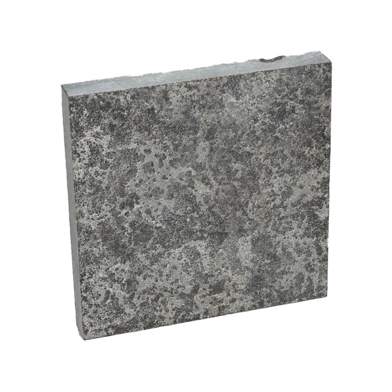Oblique image for Highland Limestone - Flamed Pavers. The surface finish shown is flamed. The dominant color shown is gray. The color mix creates a cool feeling.