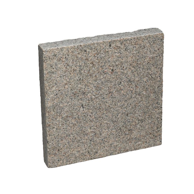 Feature image for Camden Tan Granite - Flamed Pavers. The surface finish shown is flamed. Dominant colors shown are gray and tan. The color mix creates a warm feeling.