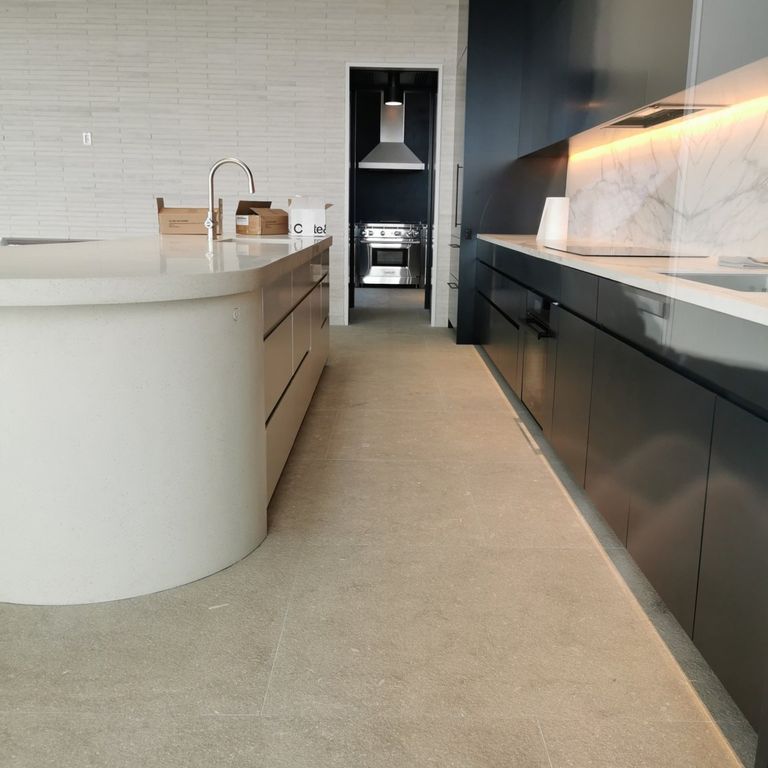 Application image for Veneto Olivo Limestone - Interior Flooring. The image shows this product being used in an interior floor application. The surface finish shown is . The dominant color shown is beige. The color mix creates a warm feeling.