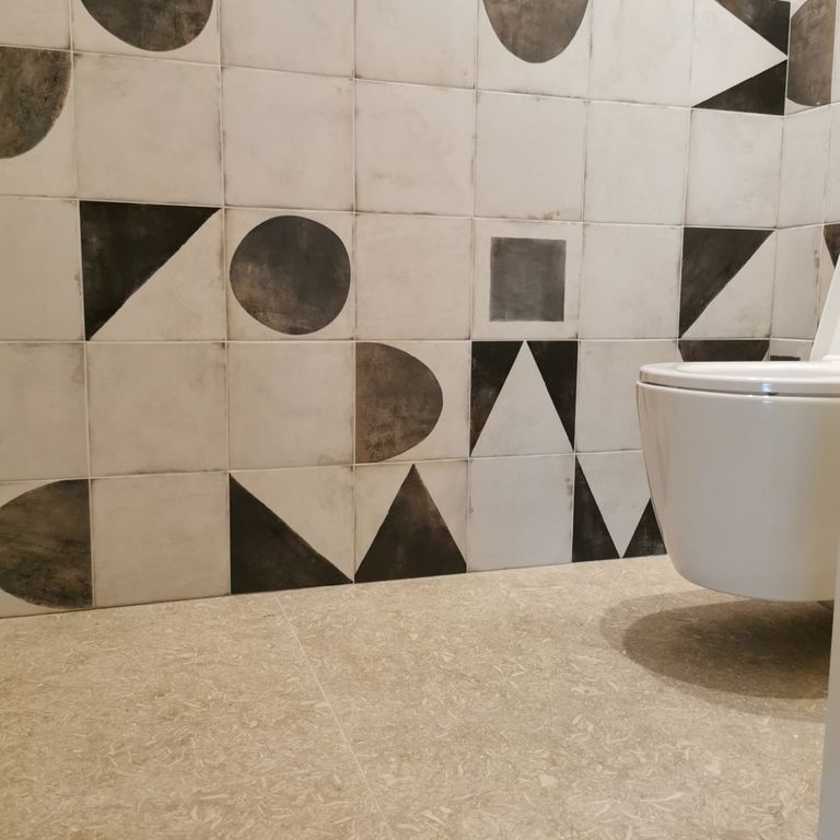 Application image for Veneto Olivo Limestone - Interior Flooring. The image shows this product being used in an interior floor application. The surface finish shown is . Dominant colors shown are beige and tan. The color mix creates a warm feeling.